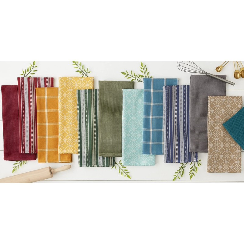 DII Assorted Woven Kitchen Set, Dishtowel, 18x28, Dishcloth, 13x13, Teal,