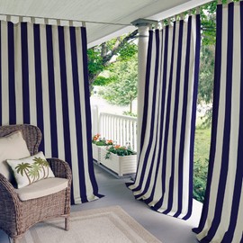 Elrene Home Fashions 026865874495 Indoor/Outdoor Tab Top Stripe Single Panel Window Curtain Drape, 50"x95", Navy