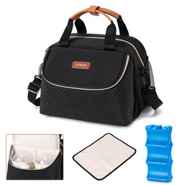 BABEYER Wearable Breast Pump Bag with Ice Pack, Fits 6 Up to 9 Oz Baby Bottle, Baby Bottle Cooler Bag Come with Waterproof Mat, Adjustable Shoulder Strap for Nursing Moms, Black
