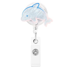 Retractable Badge Reel, Cute Badge Reels for Nurse Badge Holder with Alligator Clip for Doctor Teacher (Dolphin)