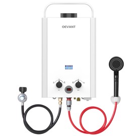 OEVANT Propane Tankless Water Heater, 1.58GPM 6L Portable Gas Water Heater with Handle & Overheating Protection, Instant Hot Water for RV Camping, Outdoor Shower, White