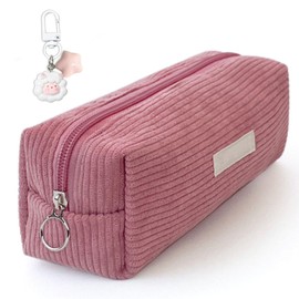 1 x Corduroy Pencil Case, 1 x Pencil Case Pendant, Pencil Case for Juniors, Sloppy Pencil Case, Corduroy Bag, Aesthetic Pencil Case