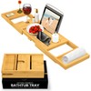 Wooden Bathtub Tray - Foldable Expandable Bamboo Bath Tray for