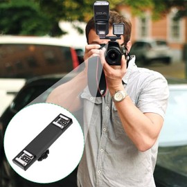 Joyzan Dual Hot Shoe Splitter Dual Flash Bracket Video Light Bracket Speedlite Holder Dual Cold Shoe Mount Plate Adapter Extension Bracket for Photography DSLR(SLR Camera 2)
