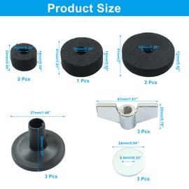Piutouyar 18 Pcs Black Cymbal Replacement Accessories Set, Cymbal Stand Felts Hi-Hat Cup Felt Hi-Hat Clutch Felt with Cymbal Sleeves with Base, Wing Nuts, Cymbal Washer