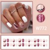 30pcs Short Coffin Press on Nails White False Nails Glitter