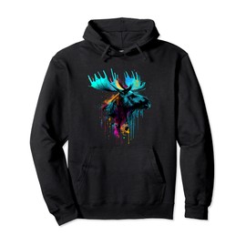 Moose Lovers Colorful Pop Art Beautiful Moose Pullover Hoodie