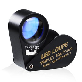 Jewelry Loupe 30X with 6 LED & UV Light, Pocket Jewellers Loupe, Metal Body Foldable Jewelry Magnifying Glass Hastings Triplet Loupe for Jewelry Diamond Gem Coin Stamp