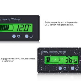 Battery Statue Indicator,Tangxi DC 6-70V Battery Capacity Voltage Meter with Connecting Cable Electric Detector Reader with LCD Waterproof Screen with Green Backlit