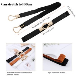 YiliYa Pack of 3 Women's Elastic, Women's Stretchy Skinny Waist Belt, Simple Vintage Style, Elastic Belt with Metal Buckle for Dresses, Shirt, Black/White/Brown