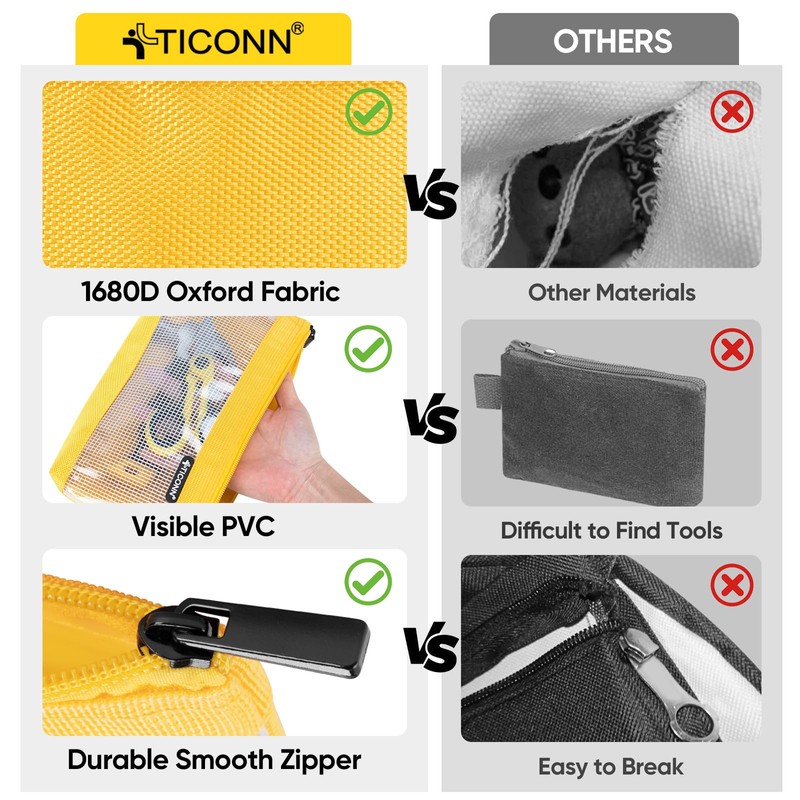 TICONN Tool Pouch, 1680D Oxford Small Tool Bag, Tool Pouches