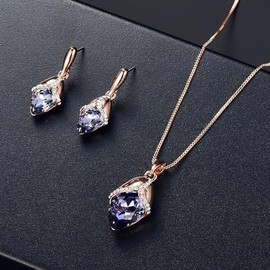 Juego de Joyería para Mujer, Juego Collar Cristal Púrpura 2 Piezas, Exquisitos Pendientes y Collar en Forma de Gotas de Agua Zirconia Cúbica, Traje Hi