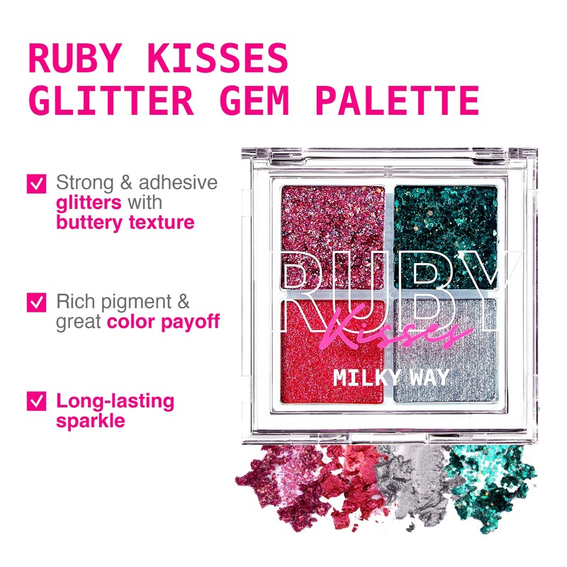 Ruby Kisses Glitter Gem Palette, 4 Shades Highly Pigmented Chunk