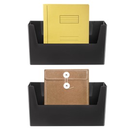uxcell No Drilling File Holder, 2 Pcs Wall Mount File Organizer Magazines Organizer Door Mount Wall Hanging Pocket with Adhesive Pad, Black