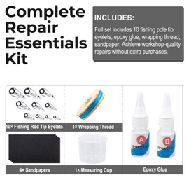 v2croft Fishing Rod Tip Repair Kit Complete with Ceramic Guide Rings & Epoxy Glue & Wrapping Thread, Replacement for Fishing Pole Tips & Top Eyelets