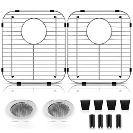 ARLBA 2 Pack 304 Stainless Steel Sink Protectors for Kitchen Sink Grid Protector Rear Drain Hole,13.2"x11.5" Metal Sink-Grates Sink-Rack for Bottom of Kitchen Sinks w/Sink-Strainers Anti-Scratches