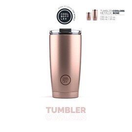 Cool Bottles - Tumbler - Tumbler i rostfritt stål - 550 ml - Metallic Rose - Kaffemugg - Höjd 18 cm - Kalla drycker 10 timmar och varma drycker 5 timmar - Lufttätt lock - BPA-fri