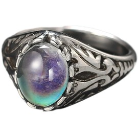 Jude Jewelers Stainless Steel Temperature Sensative Color Changing Mood Indication Retro Vintage Wedding Statement Valentines Ring (Silver, 4)