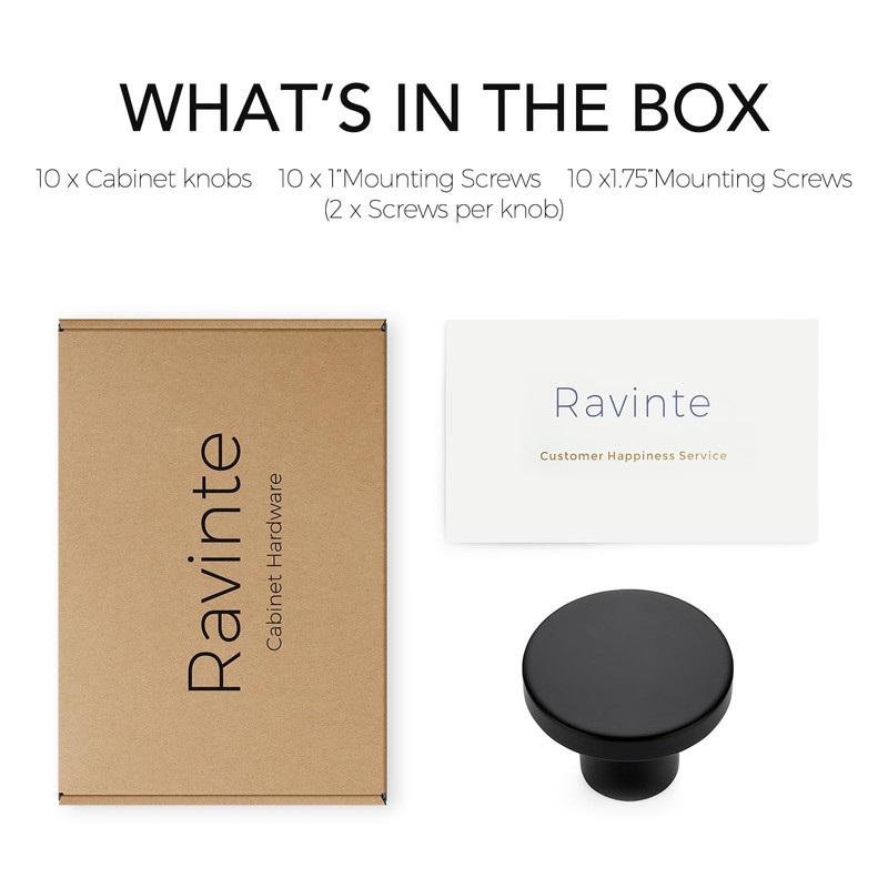 Ravinte 10 Pack Matte Black Round Cabinet Knobs Solid Dresser