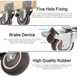 4Pcs Heavy Duty Castor Wheels, 50 mm Swivel Castors Set with 20 Screws＆Phillips Screwdriver, Rotatable L-Shaped Trolley Furniture Caster for Cribs Furniture Flower Stand (2 xStandard+2 xBrake)