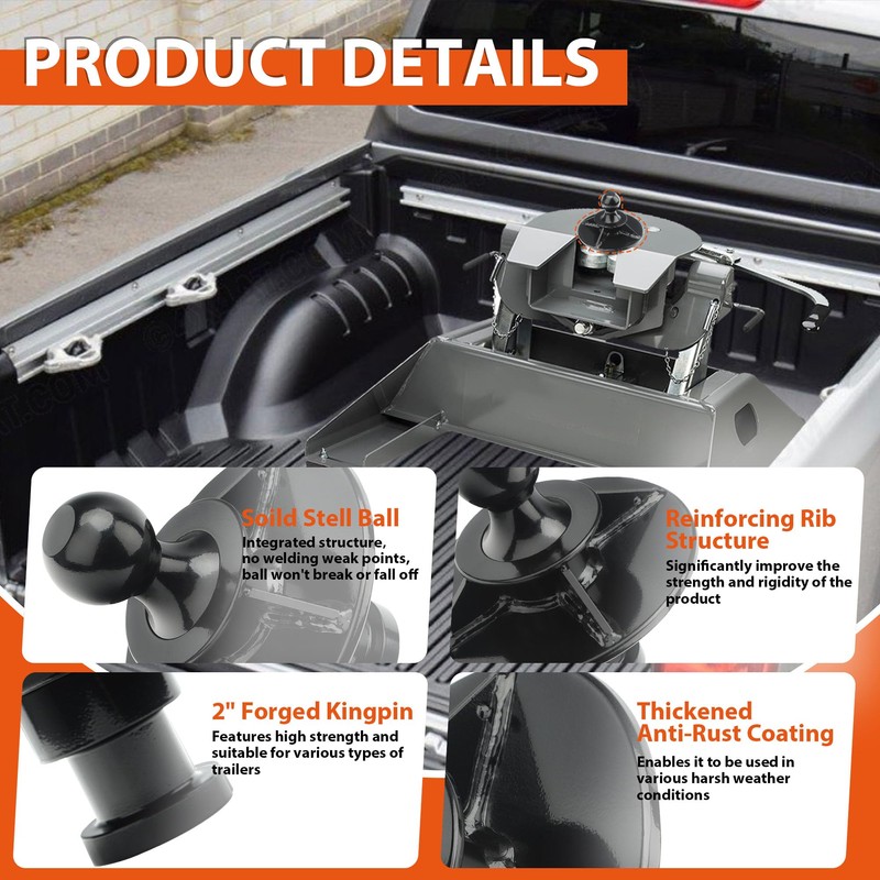 Forge Kingpin to Gooseneck Ball Adapter with 1.5" Raised Reinforced