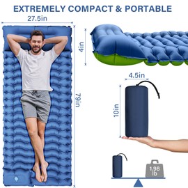 Yuzonc Camping Sleeping Pad, Ultralight Inflatable Sleeping Mat with Built-in Foot Pump & Pillow, Compact Camping Air Mattress for Camping, Backpacking, Hiking, Tent