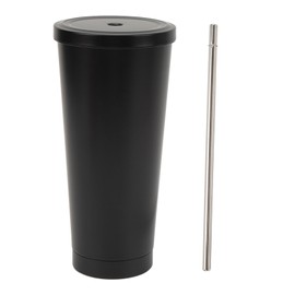 Stainless Steel Cup with Straw Large Capacity Thermal Insulated Portable Water Cup for Outdoor Sports Travel Black 750ml