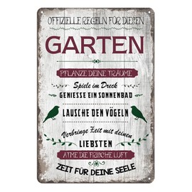 Retro Gartenregeln Sign Tin Signs Garden with Sayings, Metal Sign Garden Outdoor Decoration Gifts for Garden Lovers 20 x 30 cm