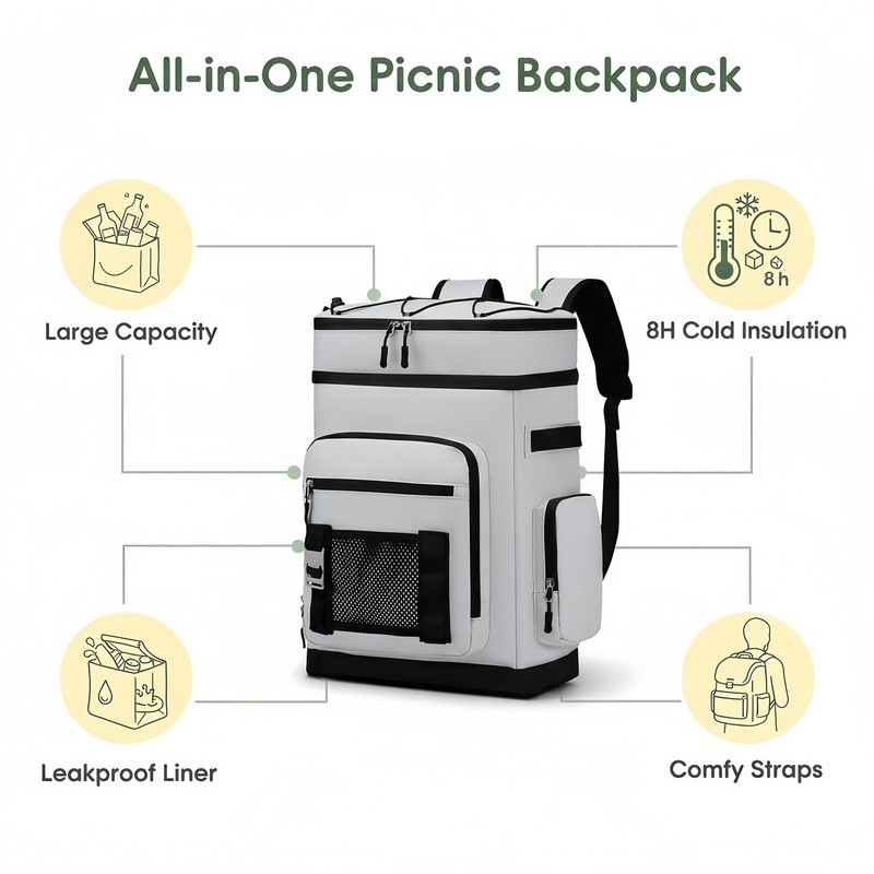 Large Waterproof Leakproof Insulated Cooler Backpack(Black)
