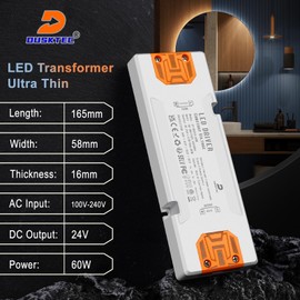 DUSKTEC LED Driver 24V 60W, IP44 Slim Switching Power Supply, 120V AC to 24 Volt DC Constant Voltage 2.5A Adapter, Low Voltage 24V Replacement Lighting Transformer for LED Strip Light Bulbs