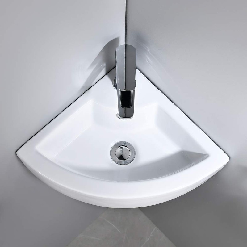 Small Corner Wall Mount Bathroom Sink and Faucet Combo -