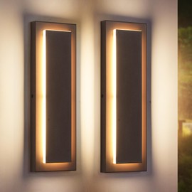 ZSMAIKU 15.7'' Modern Exterior Outdoor Wall Light,Led Porch Front Door Lights Outdoor Wall Sconce,Brown Exterior Light Fixture,Long Brown Outside Sconces Wall Lighting Indoor 3000K 12W 2 PCS