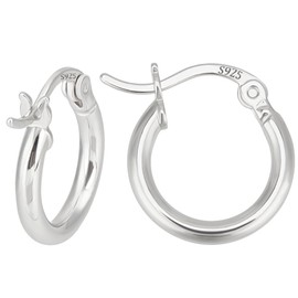Beebeecraft 1 Box 2Pcs Rhodium Plated 925 Sterling Silver Hoop Earrings Round Clip Stud Hooks Earwire 12mm Lightweight Small Huggie Earring for Pierced Ears Jewelry Earrings Making Women Gifts
