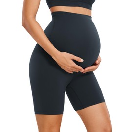 CRZ YOGA Women's Butterluxe 6" Maternity Shorts Over The Belly - Over Bump Yoga Sports Biker Shorts Pregnancy Leggings True Navy 12