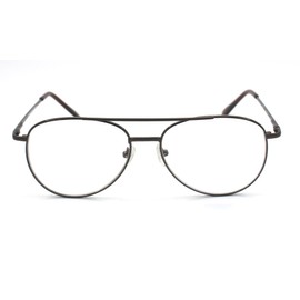 EYE ZOOM Aviator Style Metal Frame Reading Glasses with Spring Hinge, Brown, +2.50
