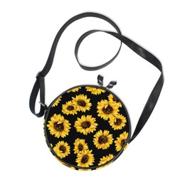 AHOMY Round Crossbody Wallet Watercolor Sunflower Fashion Circle Purse Messenger Bag