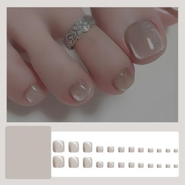 Cat Eyes Gel Nail Polish Press on Toenails Short OLIUKJU Square Fake Toe Nails Solid Color False Toenails with Glitter Designs Full Cover Glue on Toenails Glossy Acrylic Toenails for Women Girls 24Pcs