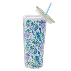 Lilly Pulitzer Double Wall Tumbler with Lid and Reusable Straw, Iced Coffee Cup with Lid, Insulated Travel Cup Holds 24 Ounces, Just a Pinch