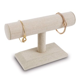 MOOCA Linen Covered Wood Jewelry Display Perfect for Bracelet Bangle Watch for Home Organization, Store, Tradeshow and Showcase, 7 3/4"W x 2 3/4"D x 5"H, Tan Linen