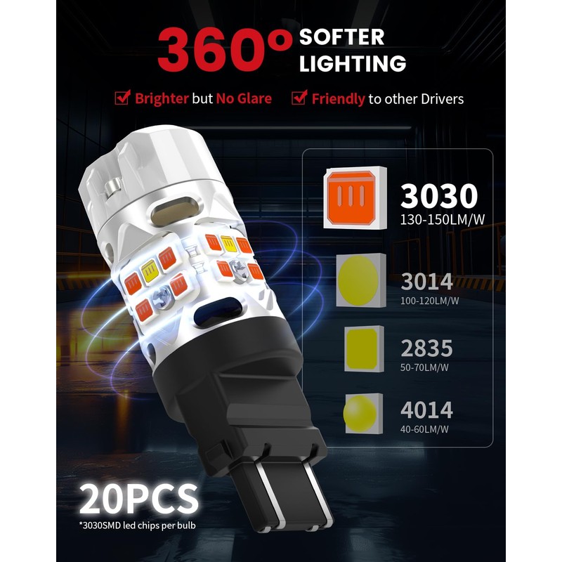 LASFIT 3157 Switchback LED Bulb, 3057 4157 White Amber T3