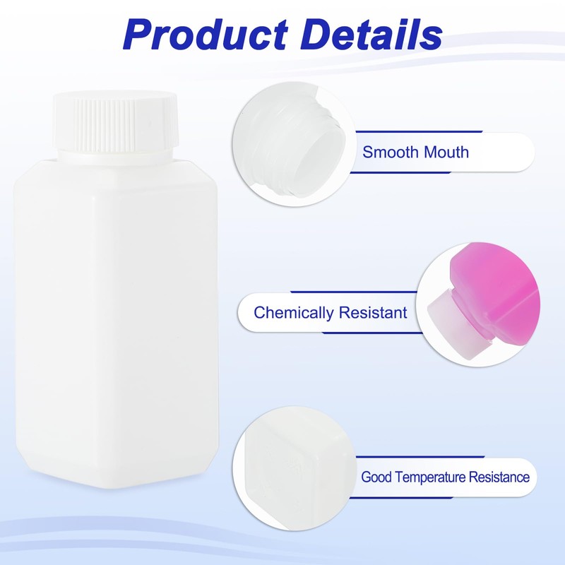 PATIKIL Reagent Bottles, 10 Pcs 100ml HDPE Narrow Mouth Square