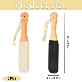 2Pcs Foot File & Pumice Stone for Feet - Hard Skin Remover Foot Tool with Wooden Handle | Foot Files for Hard Skin | Callus & Dead Skin Exfoliator for Shower Use (Black, Off-White)