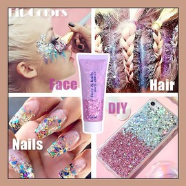 Body Glitter Gel, Face Glitters Body Gel Sequins Shimmer Liquid Eyeshadow, Chunky Glitter for Face Hair Nails, Holographic Cosmetic Laser Powder Festival Glitter Makeup 50ml (Golden Yellow)