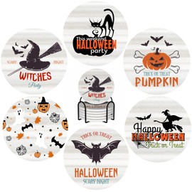 6 PCS Halloween Coasters with Metal Holder and Cork Base Ceramic Drink Coasters Absorbent Cup Mat Non-Slip for Home Kitchen Office Table Decor, 4 Inch Halloween 1