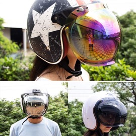 Motorcycle Helmet Visor, Helmet Visor Motorcycle Visor 20x22.5cm PC Lens Open Face Helmet Visor Motorcycle Helmet Bubble Visor Bubble Shield with 3 Button Helmet Bracket (rainbow)