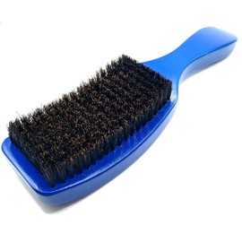 Mens Curved Soft Thick Boar Bristle Wave Hair Brush with Heavy Woodern Handle (Blue)