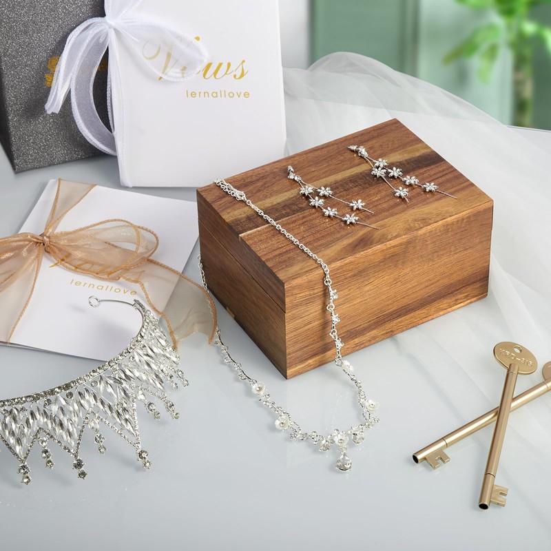 DRASTAR Keepsake Box, Acacia Wood Memory Box with Hinged Lids,