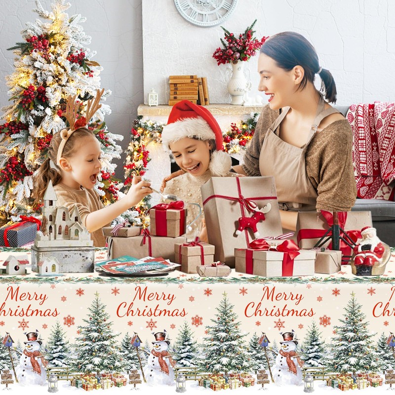 3 Pcs Christmas Snowman Tablecloth Christmas Decorations Xmas Tree Party