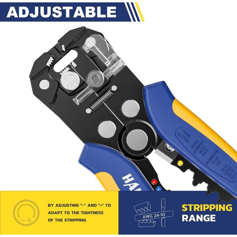 haisstronica Self-Adjusting Wire Stripper, 3 in 1 Blue/Yellow