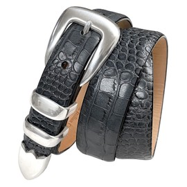 S5525 Italian Calfskin Genuine Leather Designer Dress Belt 1-1/8"(30mm) taper down to 1"(25mm) wide (Alligator Gray, 38)
